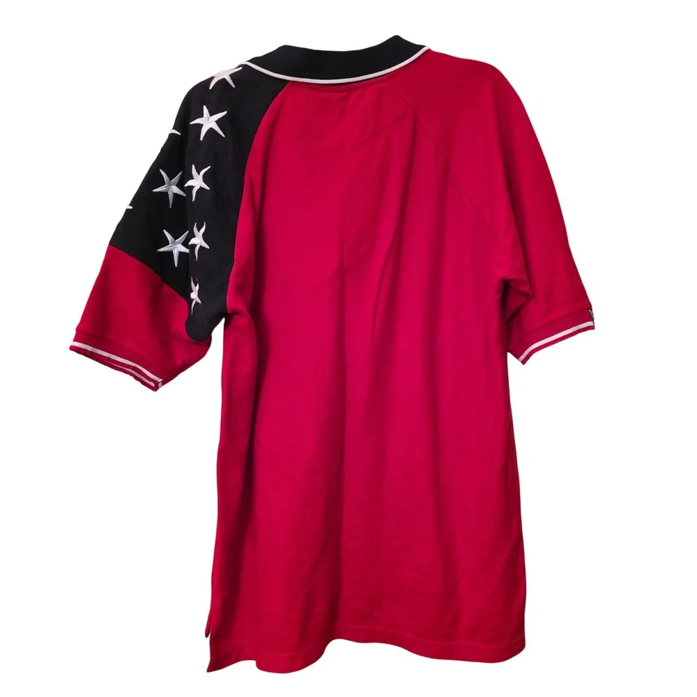 Vintage Rock Point Mens XL Red Star Americana‎ Polo Shirt 90s Short Sleeve Pique